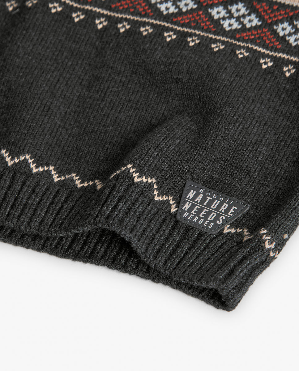 Camisola para Bebé com Estampado de Cenefas e Gola Redonda Boboli Cinzento-escuro-4