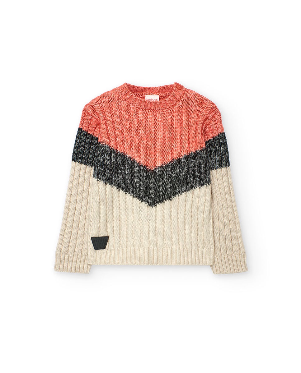 Camisola Infantil com Abertura na Gola e Estampado Às Riscas Boboli Multicolor-1
