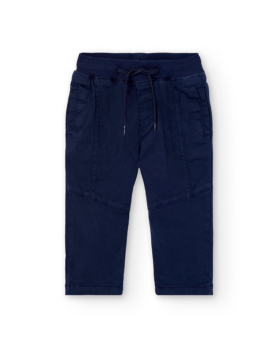 Calças Lisas com Cintura Elástica Boboli Azul-marinho-1