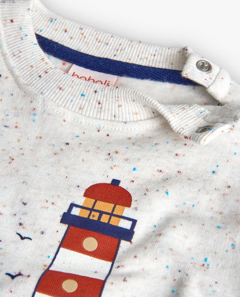 Sweatshirt para Bebé com Gola Redonda e Desenho Frontal Boboli Branco-3