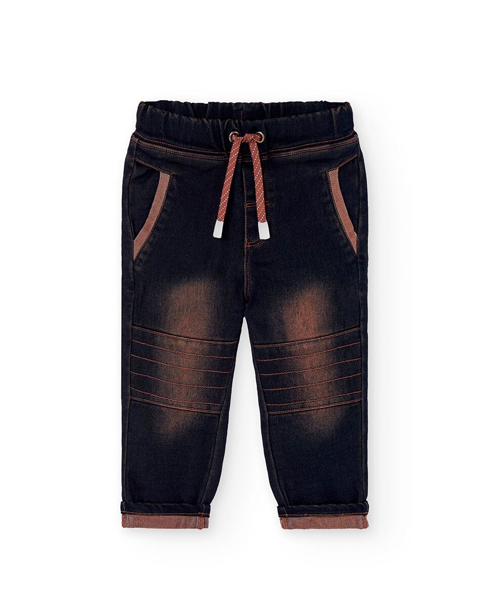 Jeans Elásticos Infantil com Cintura Ajustável Boboli Azul-1