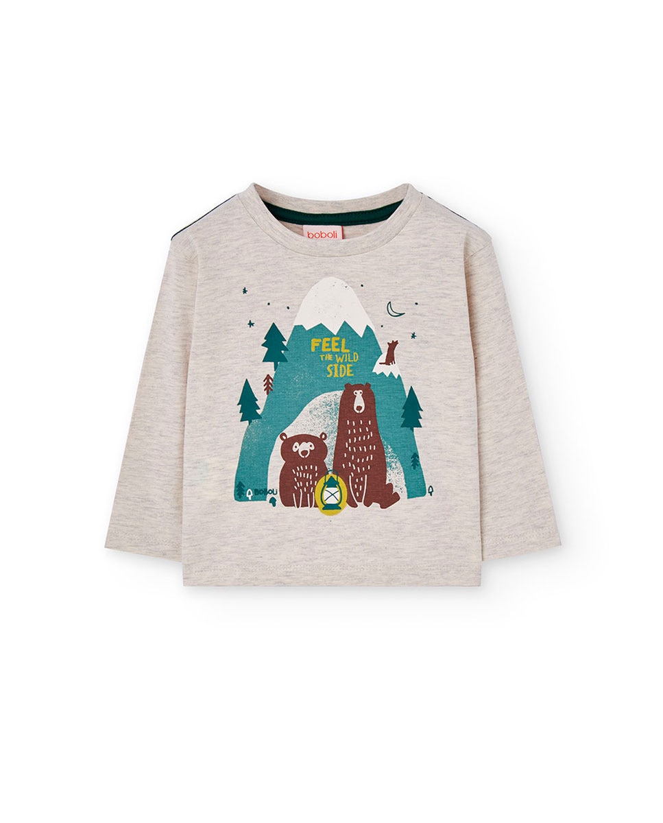 T-shirt Infantil com Desenho Frontal e Manga Comprida Boboli Natural-1