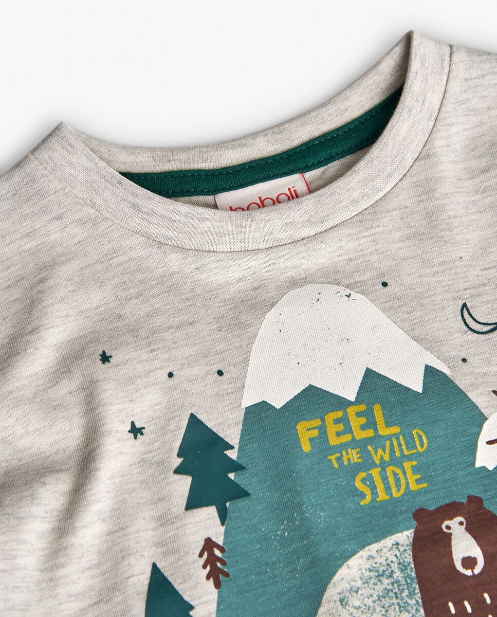 T-shirt Infantil com Desenho Frontal e Manga Comprida Boboli Natural-3
