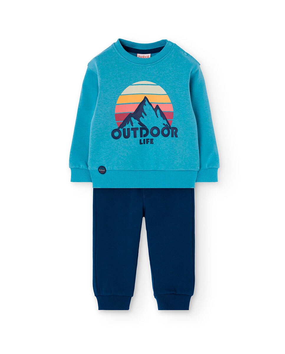 Conjunto de Sweatshirt e Calças Infantil com Estampado Boboli Azul-1