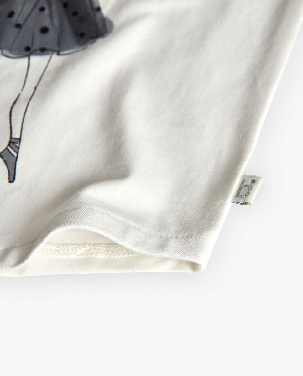 T-shirt de Algodão Infantil com Gola Decorativa e Desenho Frontal Boboli Branco-4