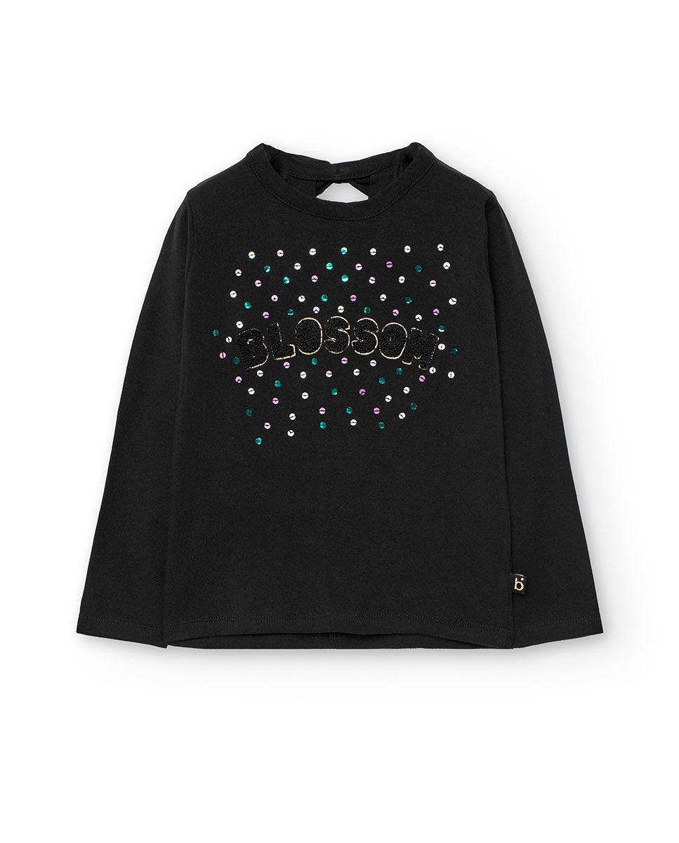 T-shirt Básica Infantil com Mangas Compridas Boboli Preto-1