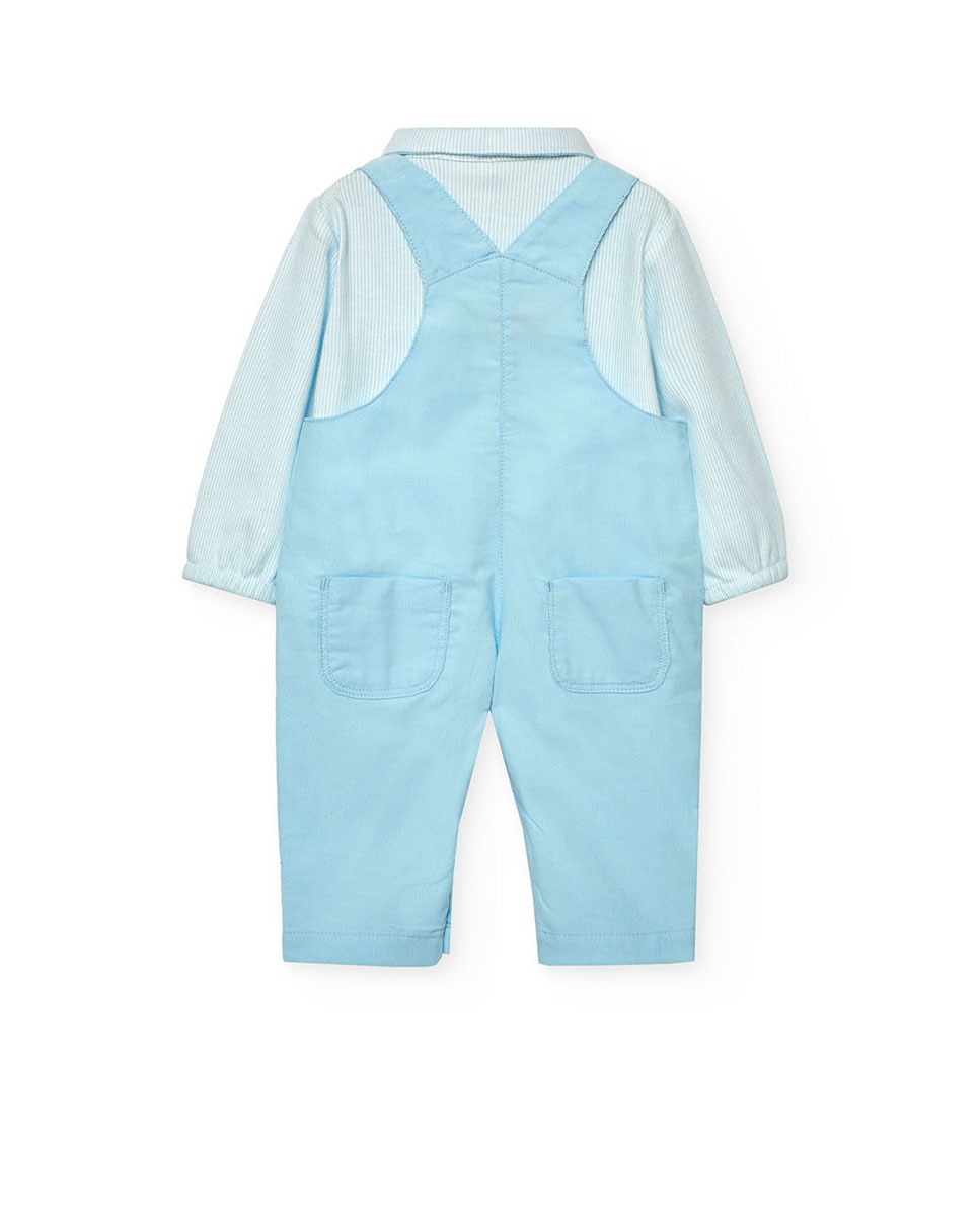 Conjunto para Bebé de Camisa Às Riscas e Jardineiras Lisas Boboli Azul-claro-2