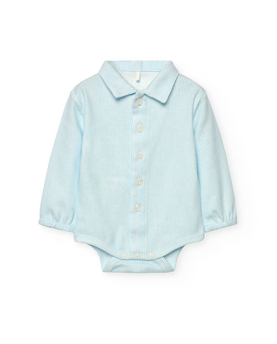 Conjunto para Bebé de Camisa Às Riscas e Jardineiras Lisas Boboli Azul-claro-3