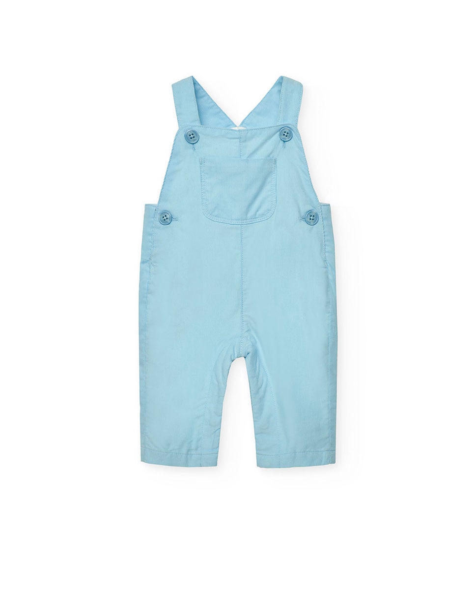 Conjunto para Bebé de Camisa Às Riscas e Jardineiras Lisas Boboli Azul-claro-4