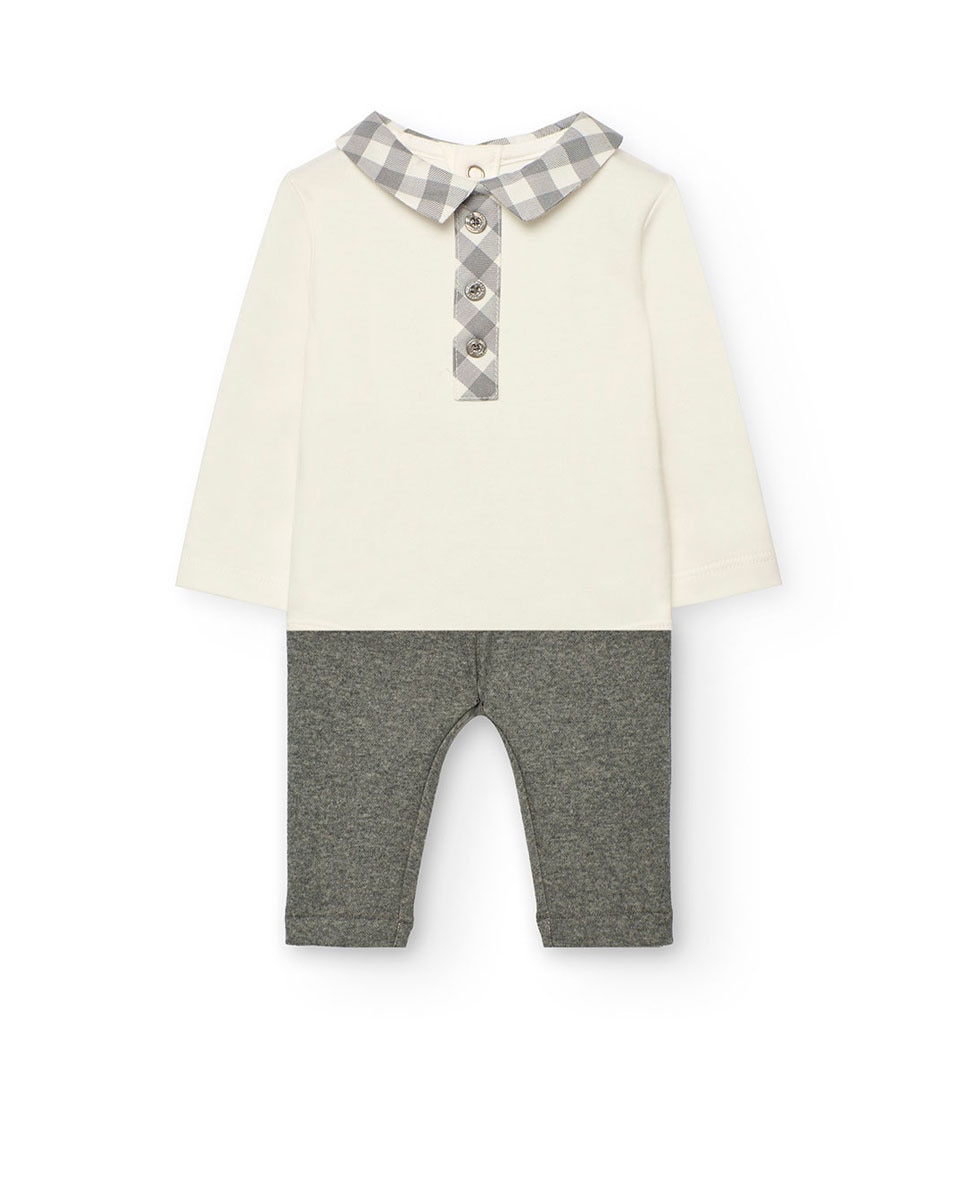Conjunto para Bebé com Manga Comprida e Quadrados Boboli Cinzento-1