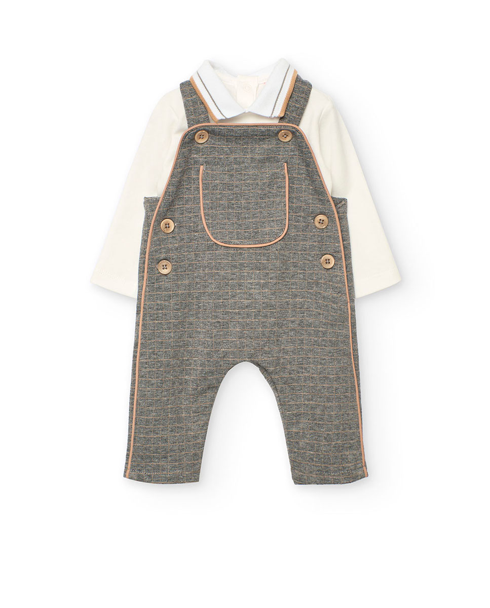 Conjunto para Bebé com Manga Comprida e Quadrados Boboli Cinzento-1