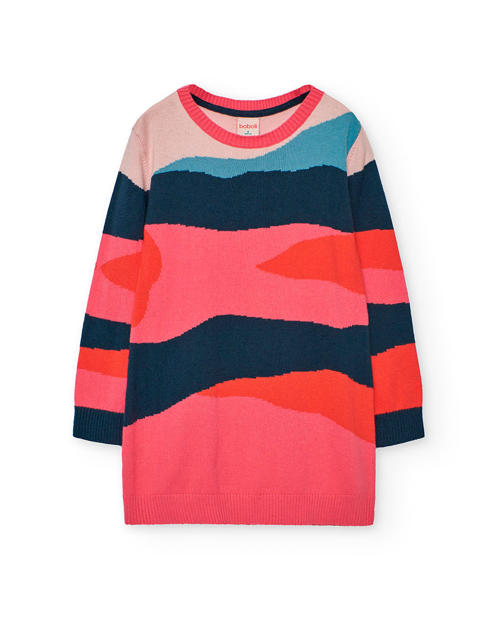 Vestido Infantil com Manga Comprida e Gola Redonda Rosa-1