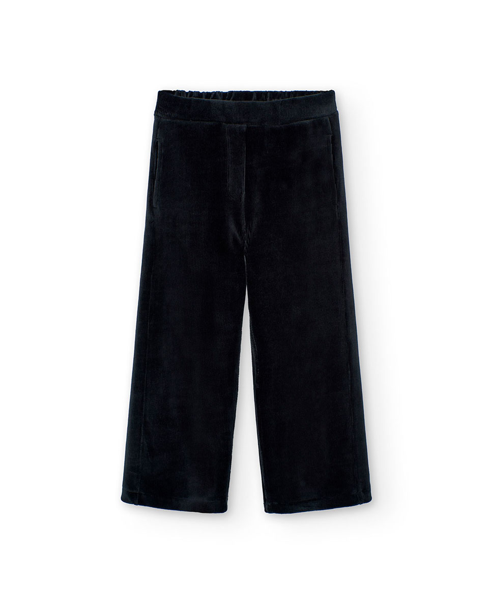 Calças Largas Infantil de Microbombazina com Bolsos Preto-1