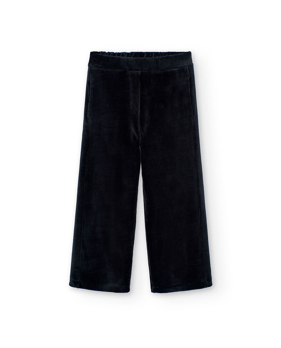 Calças Largas Infantil de Microbombazina com Bolsos Preto-1