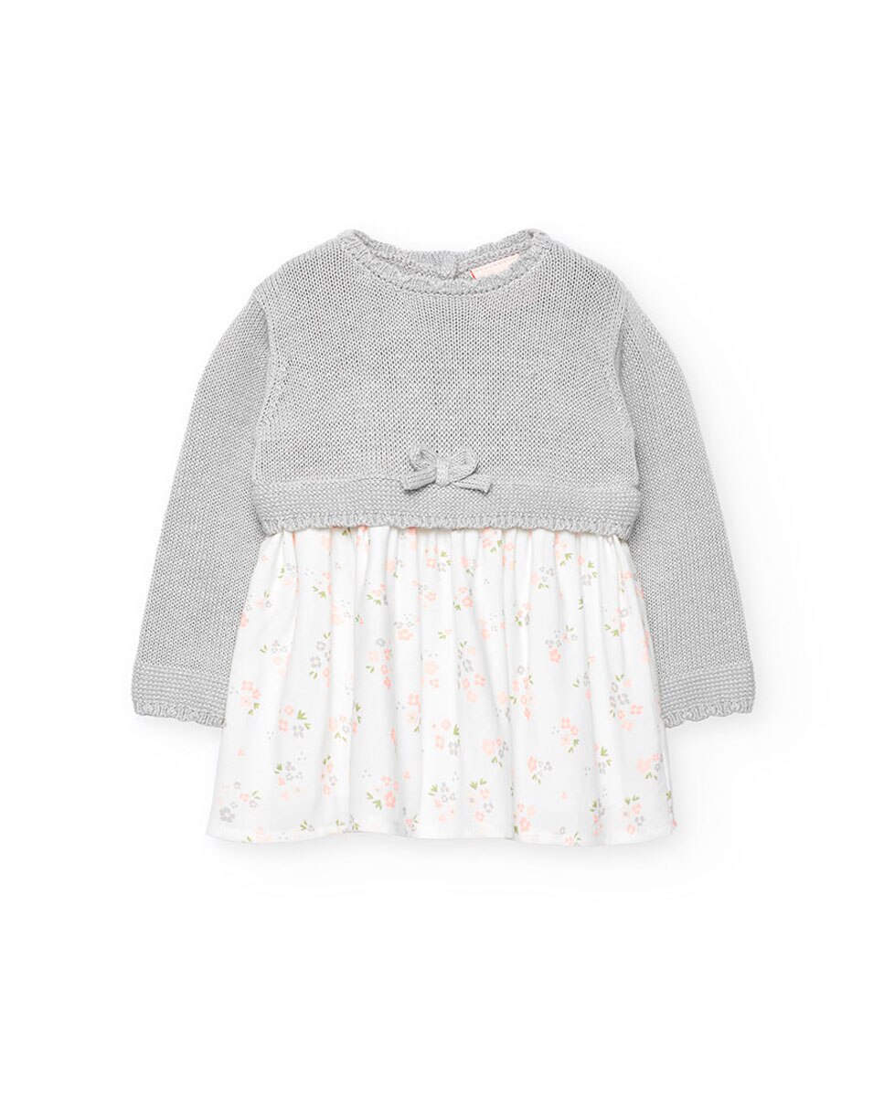 Vestido para Bebé com Manga Comprida e Gola Redonda Boboli Cinzento / Branco-1