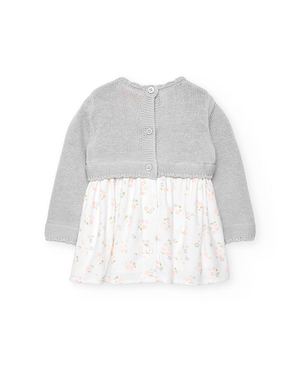 Vestido para Bebé com Manga Comprida e Gola Redonda Boboli Cinzento / Branco-2