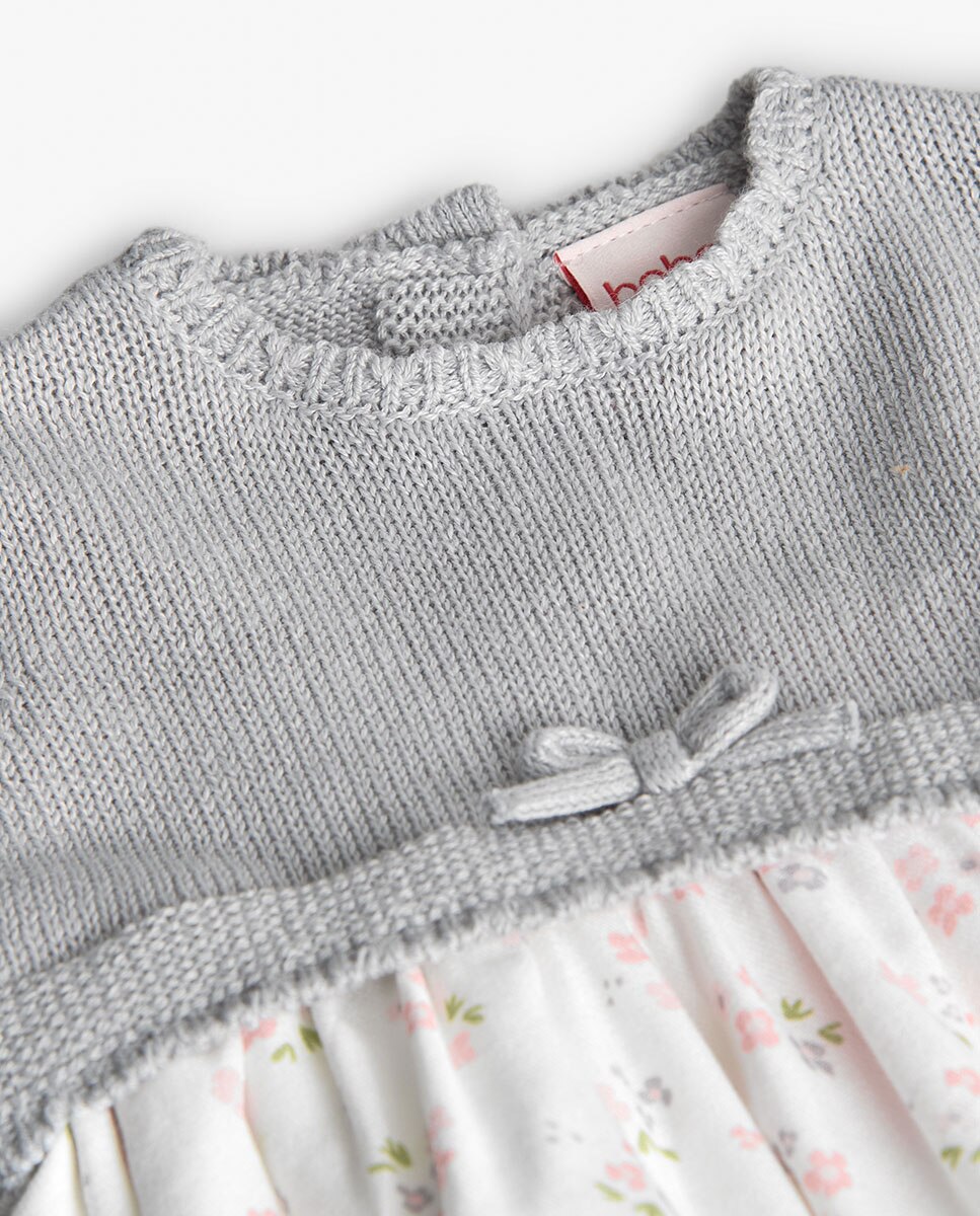 Vestido para Bebé com Manga Comprida e Gola Redonda Boboli Cinzento / Branco-3