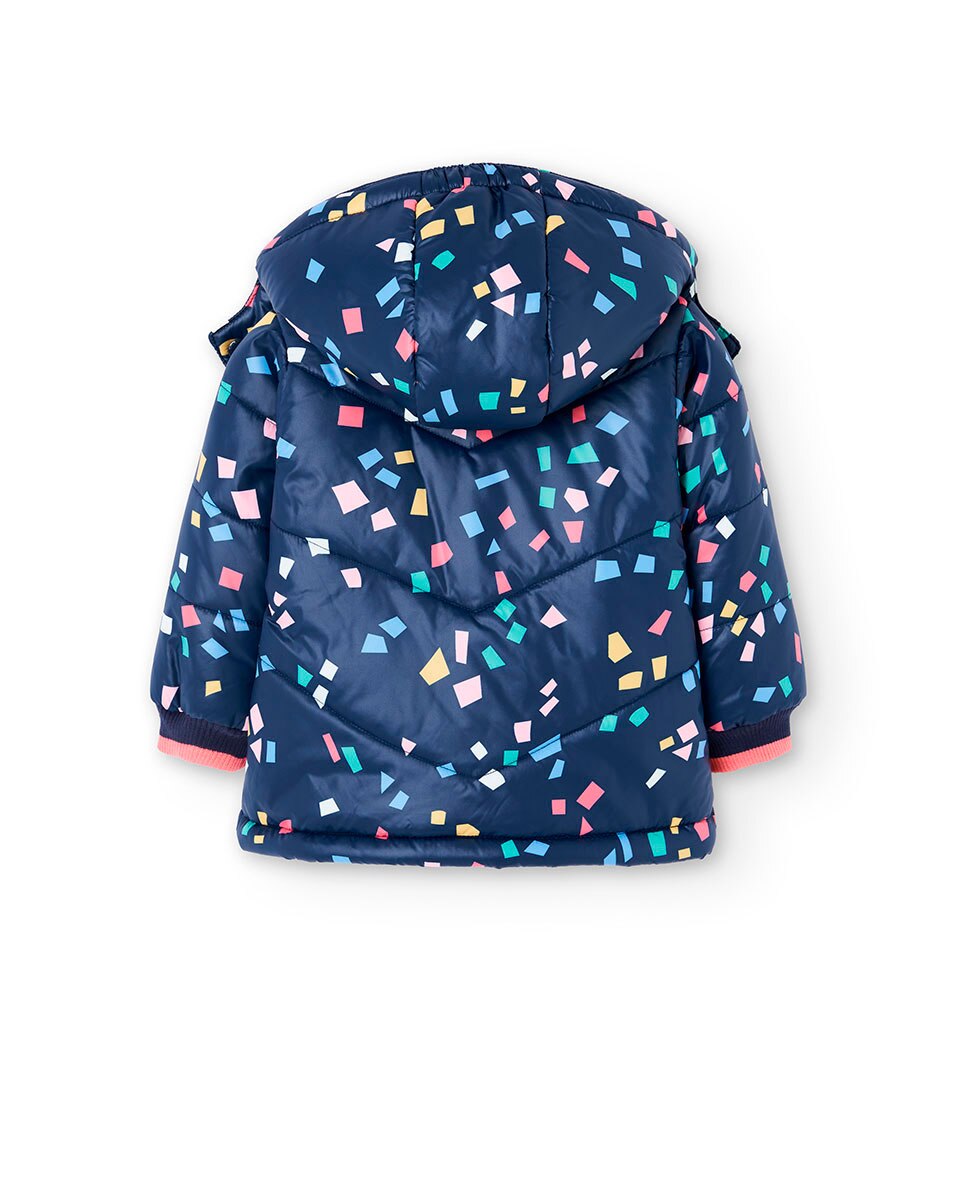 Parka Comprida com Estampado e Capuz Azul-2