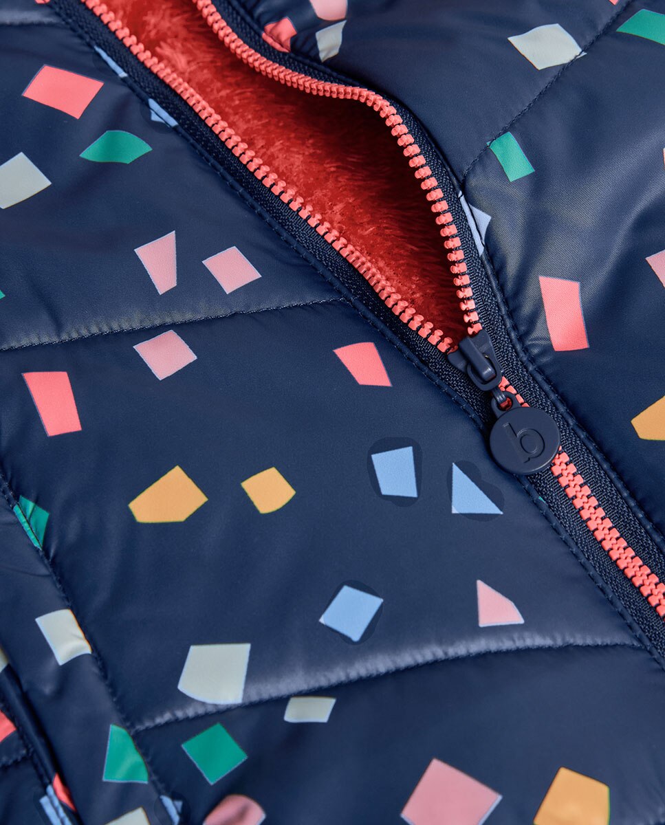 Parka Comprida com Estampado e Capuz Azul-3