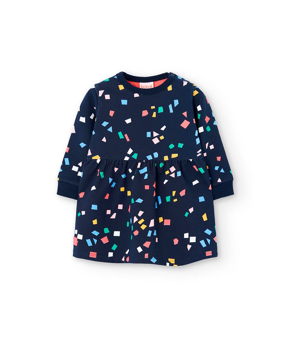 Vestido Infantil de Felpa com Estampado Boboli Azul-marinho-1