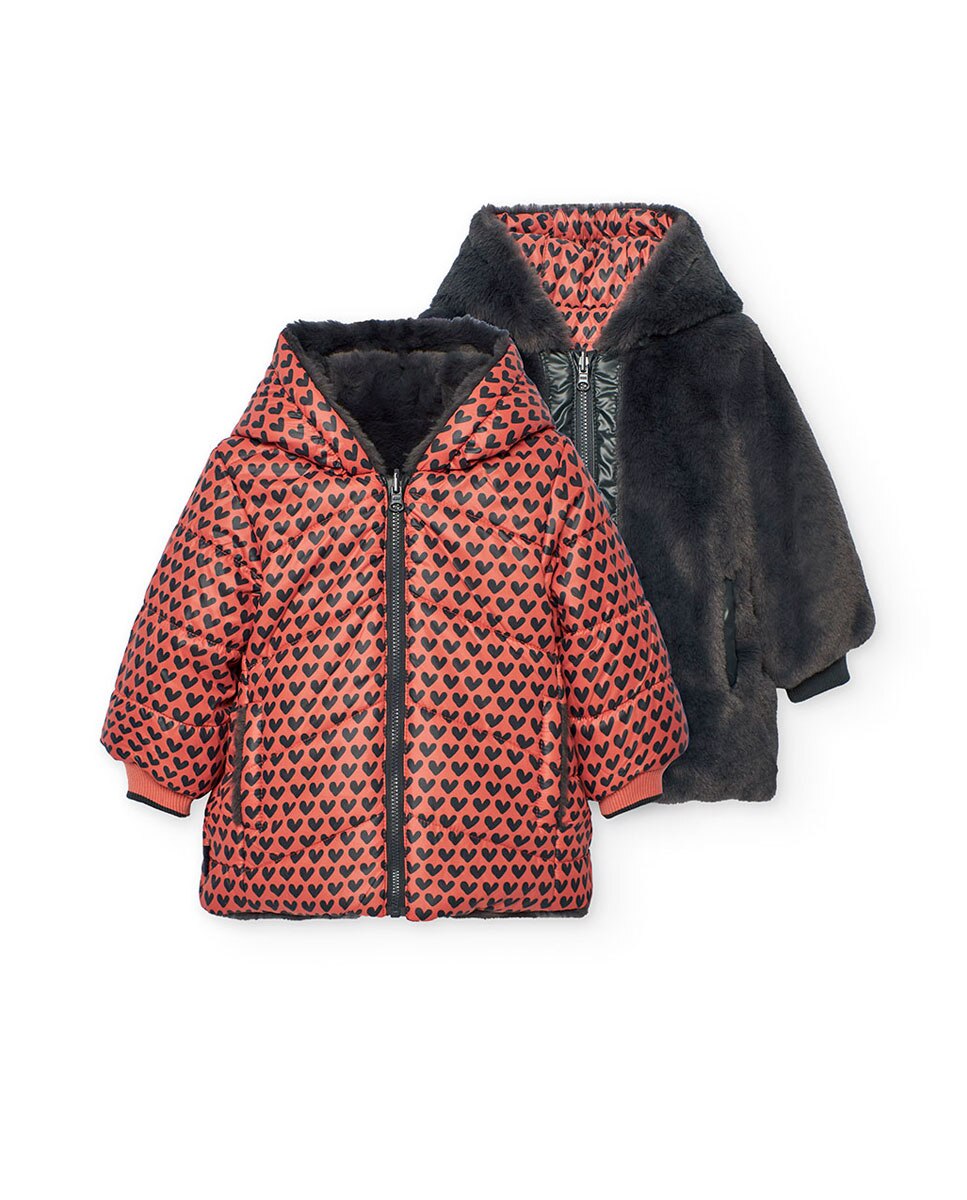 Imagem 0 de Parka Comprida Reversível com Estampado e Capuz Infantil