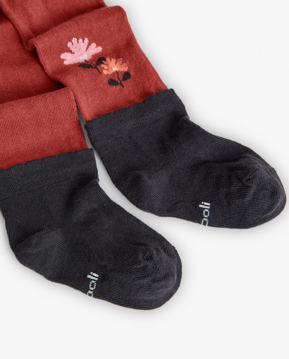 Collants para Bebé com Cintura Elástica e Meias Decorativas Boboli Laranja-2