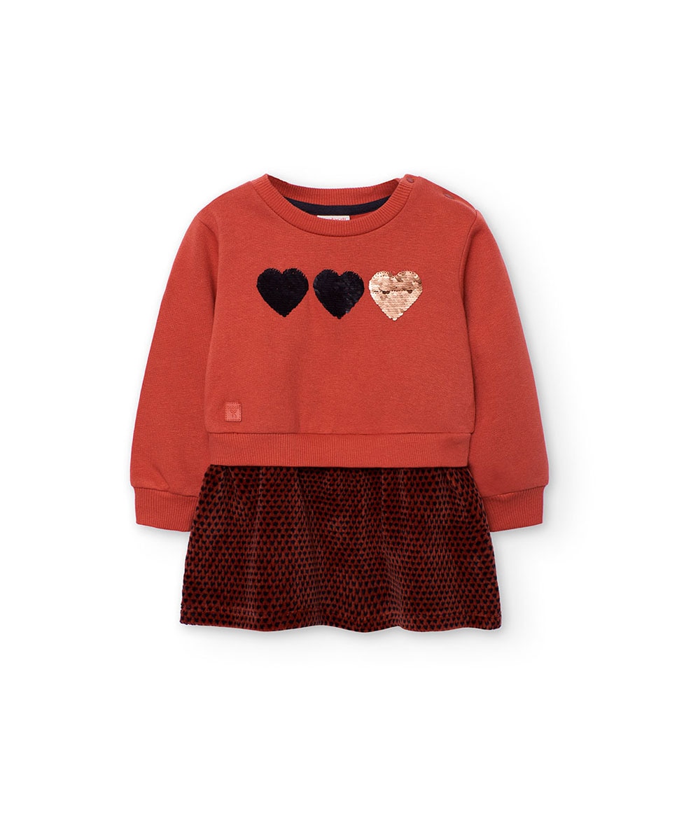 Vestido Infantil com Estampado de Fantasia e Gola Redonda Boboli Laranja-1