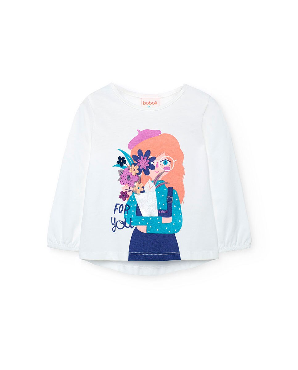 T-shirt de Algodão para Bebé com Desenho Frontal Boboli Branco-1