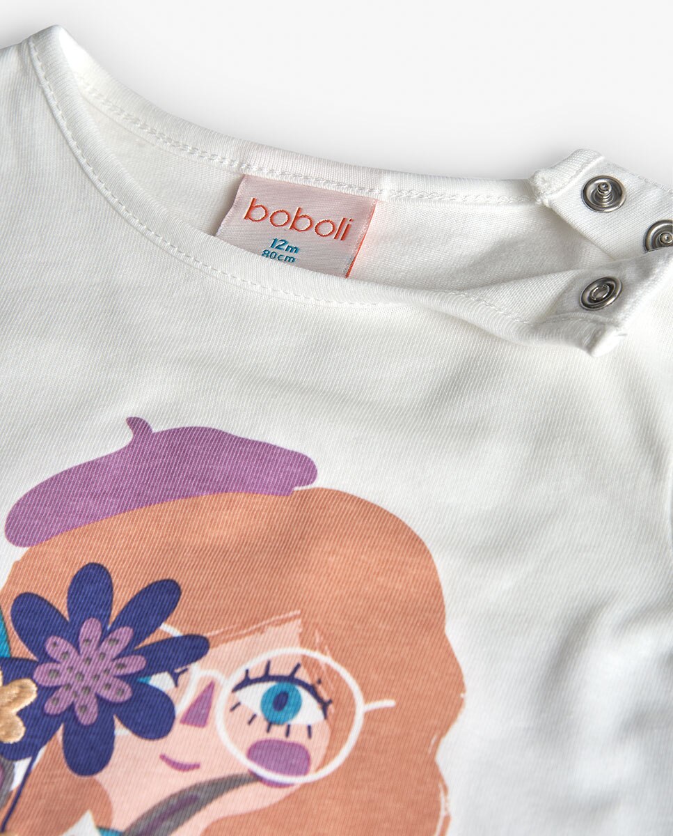 T-shirt de Algodão para Bebé com Desenho Frontal Boboli Branco-3
