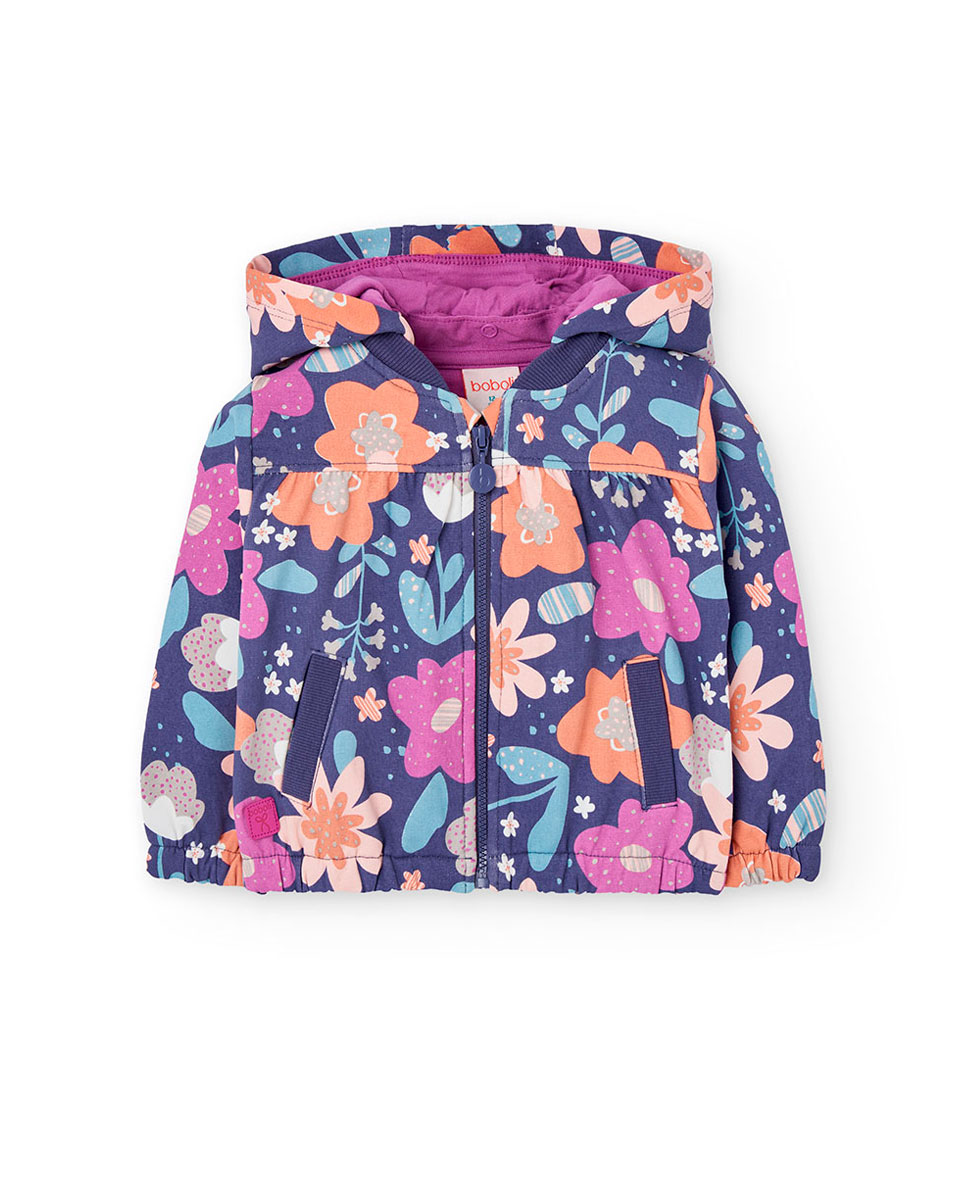 Casaco de Felpa para Bebé com Capuz Desmontável e Estampado Floral Boboli Azul-marinho / Rosa-1