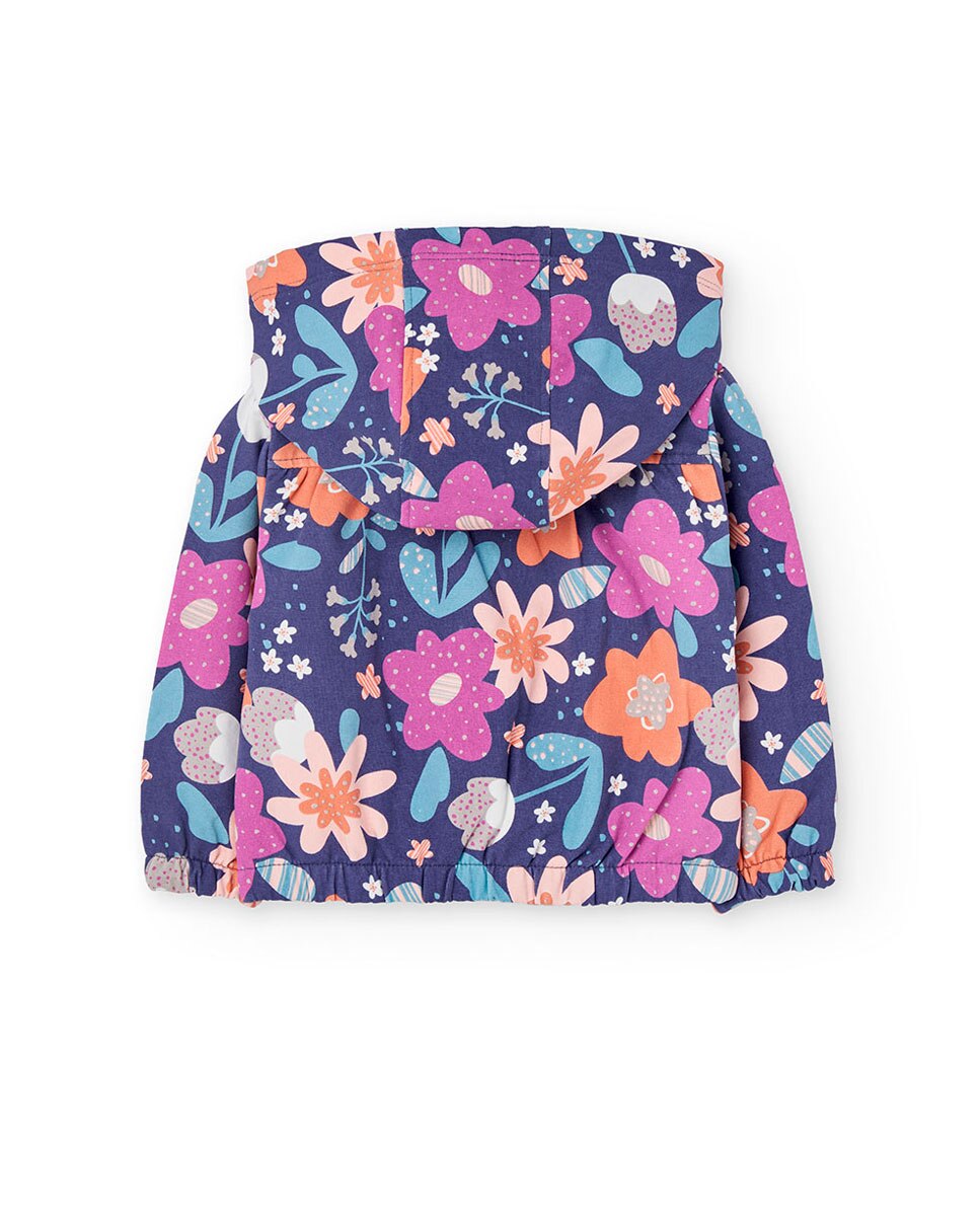 Casaco de Felpa para Bebé com Capuz Desmontável e Estampado Floral Boboli Azul-marinho / Rosa-2