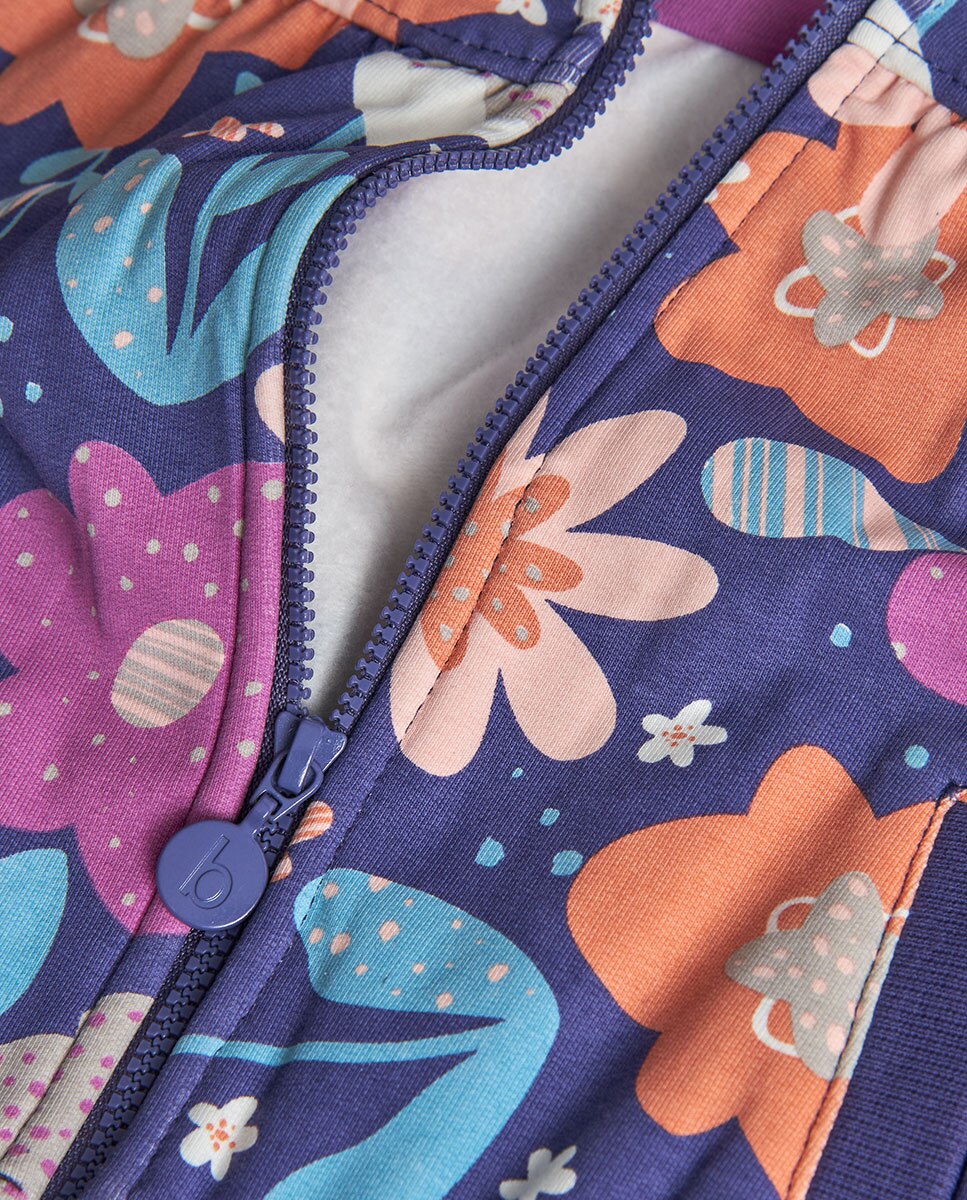Casaco de Felpa para Bebé com Capuz Desmontável e Estampado Floral Boboli Azul-marinho / Rosa-3