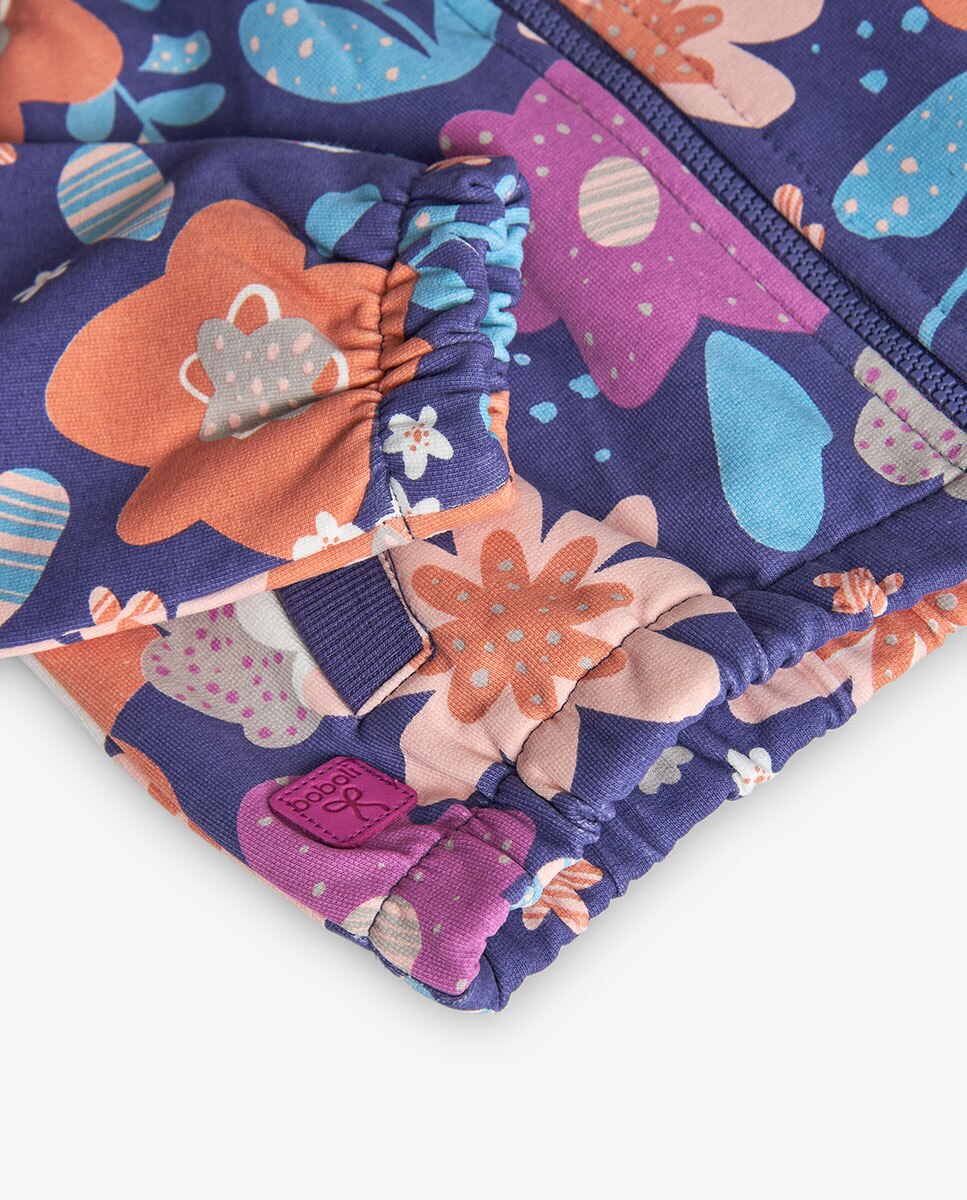 Casaco de Felpa para Bebé com Capuz Desmontável e Estampado Floral Boboli Azul-marinho / Rosa-4
