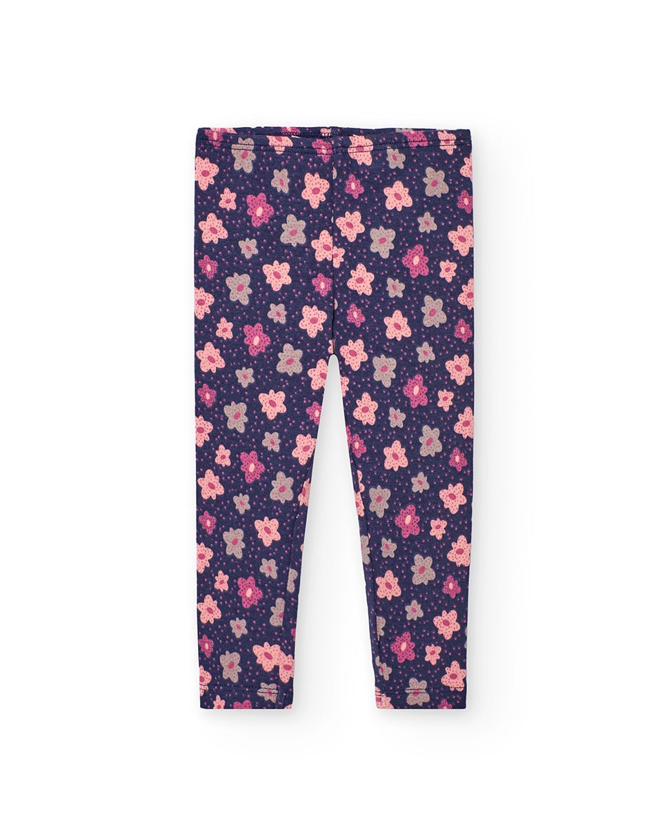 Leggings para Bebé com Estampado Floral Azul-marinho / Rosa-1