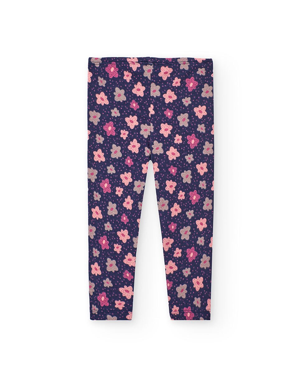Leggings para Bebé com Estampado Floral Azul-marinho / Rosa-2