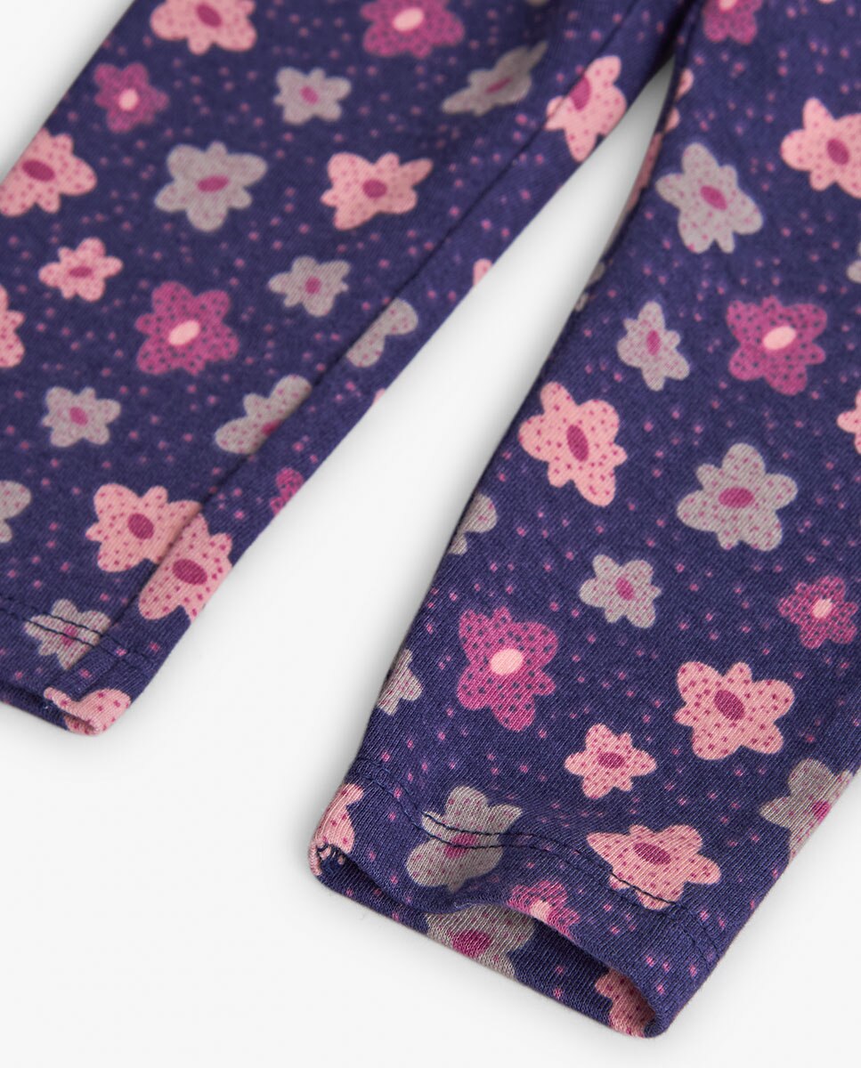 Leggings para Bebé com Estampado Floral Azul-marinho / Rosa-4