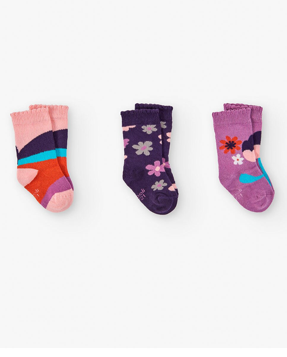 Pack de 3 Pares de Meias Curtas com Estampado de Bebé Multicolor-1
