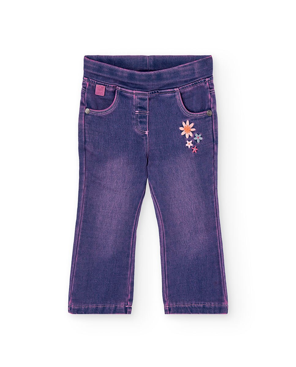 Jeans com Corte a Direito para Bebé com Cintura Elástica Boboli Roxo-1