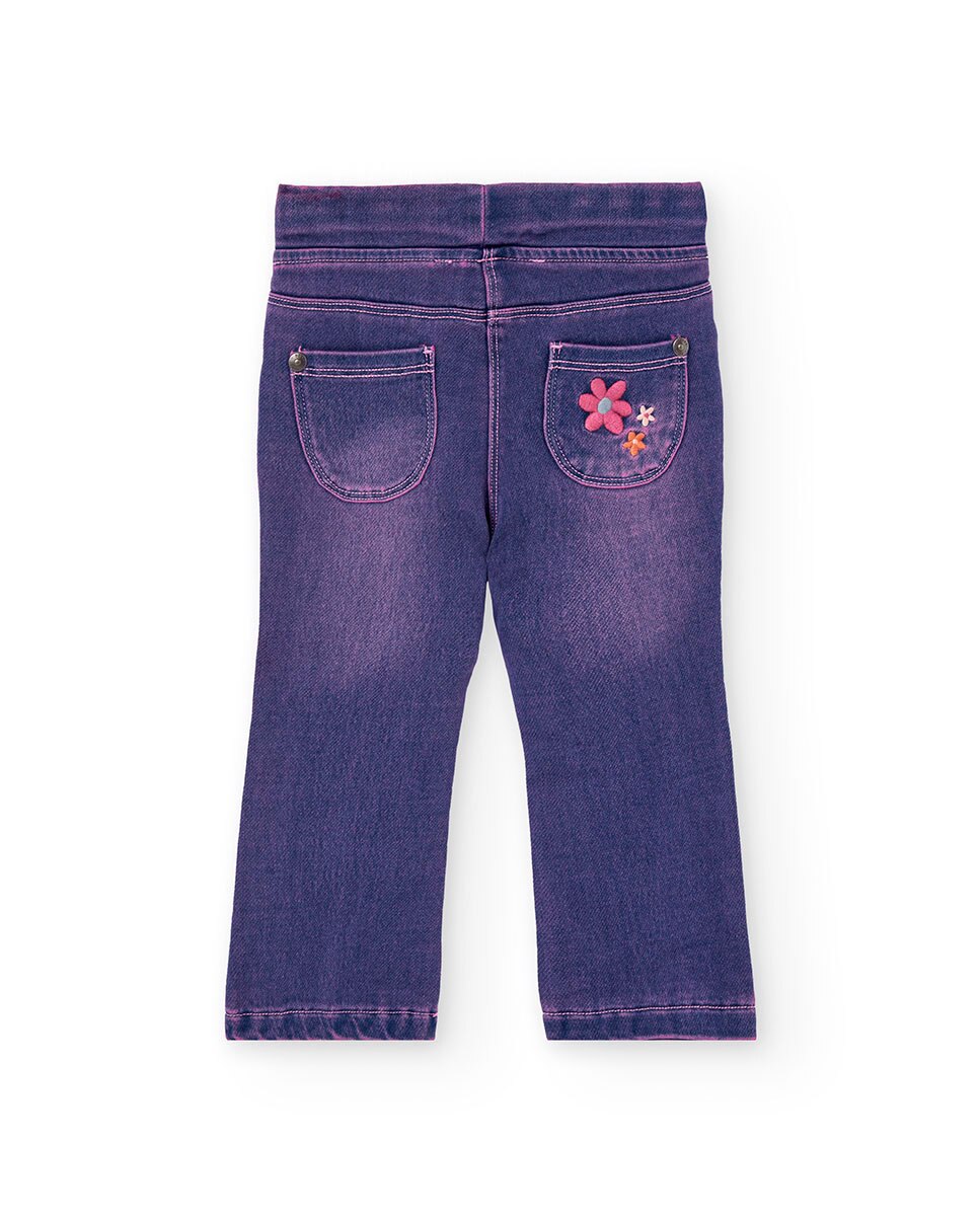Jeans com Corte a Direito para Bebé com Cintura Elástica Boboli Roxo-2