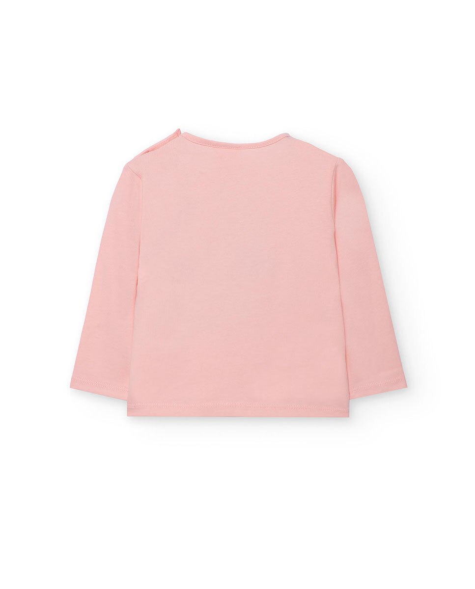 T-shirt para Bebé com Desenho Frontal e Mangas Compridas Rosa-2