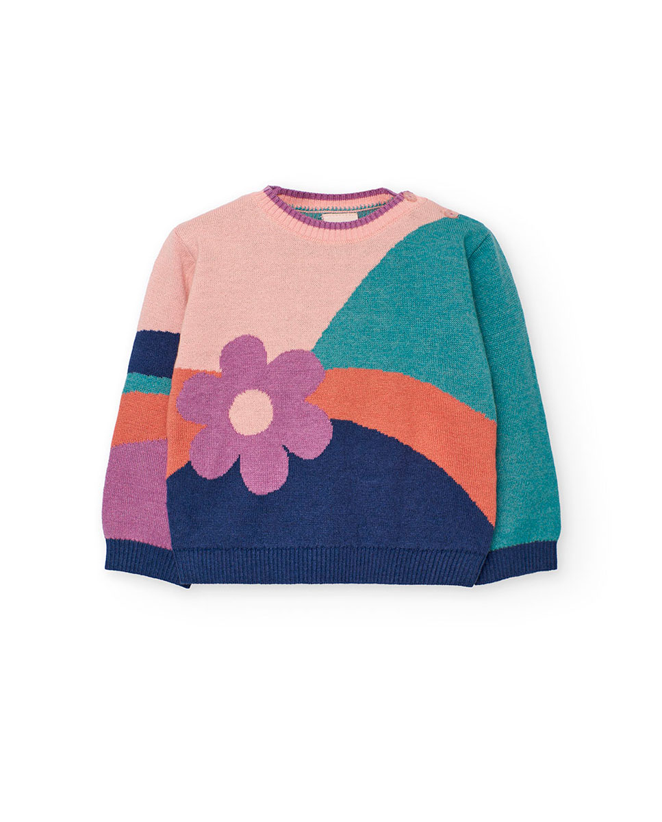 Camisola Infantil com Estampado Grande e Gola Redonda Boboli Multicolor-1