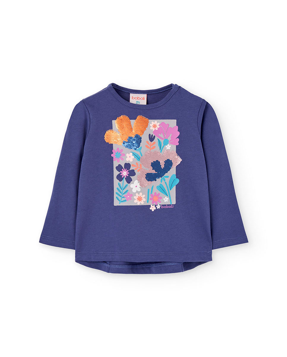 T-shirt para Bebé com Desenho Frontal e Mangas Compridas Lilás-1