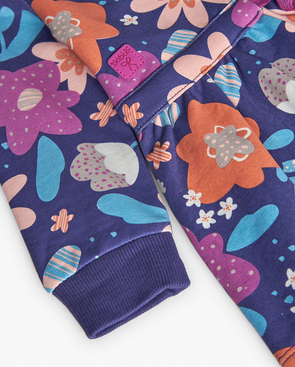 Vestido de Felpa para Bebé com Estampado de Flores e Gola Redonda Boboli Azul-marinho / Rosa-4