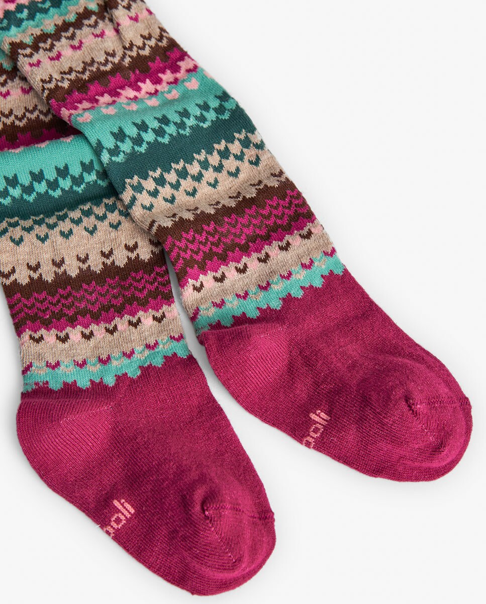 Collants para Bebé com Cintura Elástica e Estampado Geométrico Bege/Rosa-2