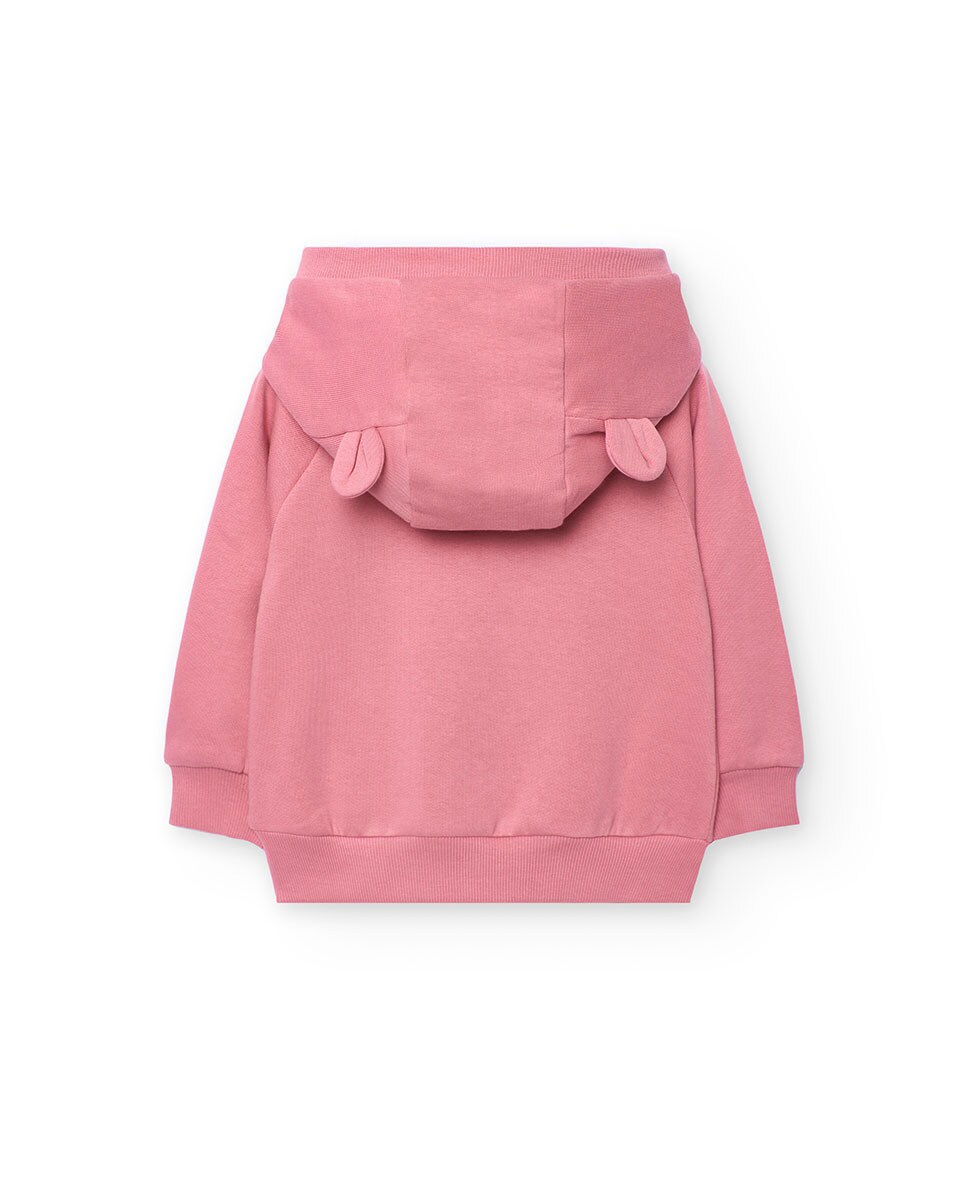 Sweatshirt de Felpa para Bebé com Capuz e Desenho Frontal Rosa-2