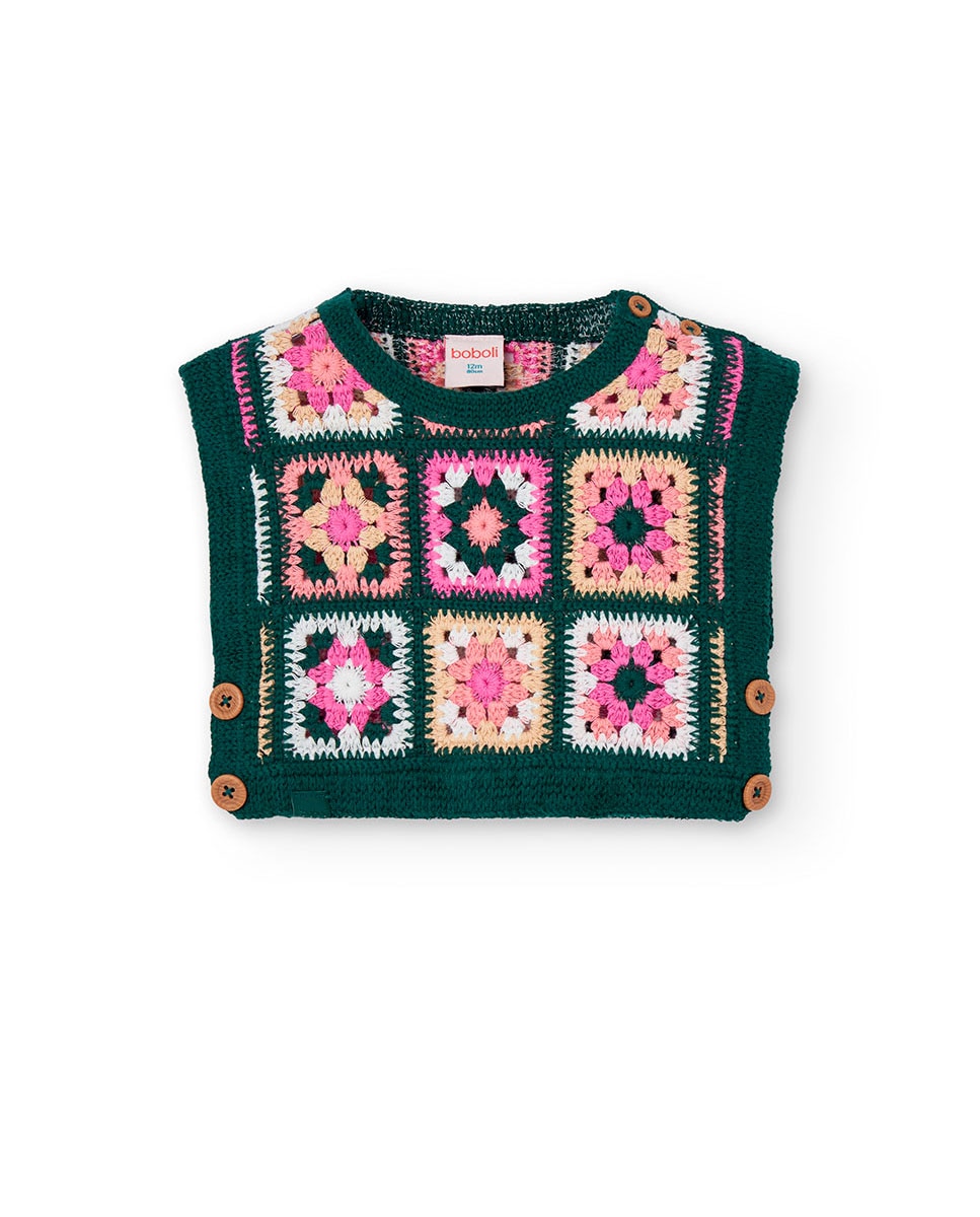 Imagem 0 de Colete Tricotosa para Bebé com Estampado de Flores e Gola Redonda