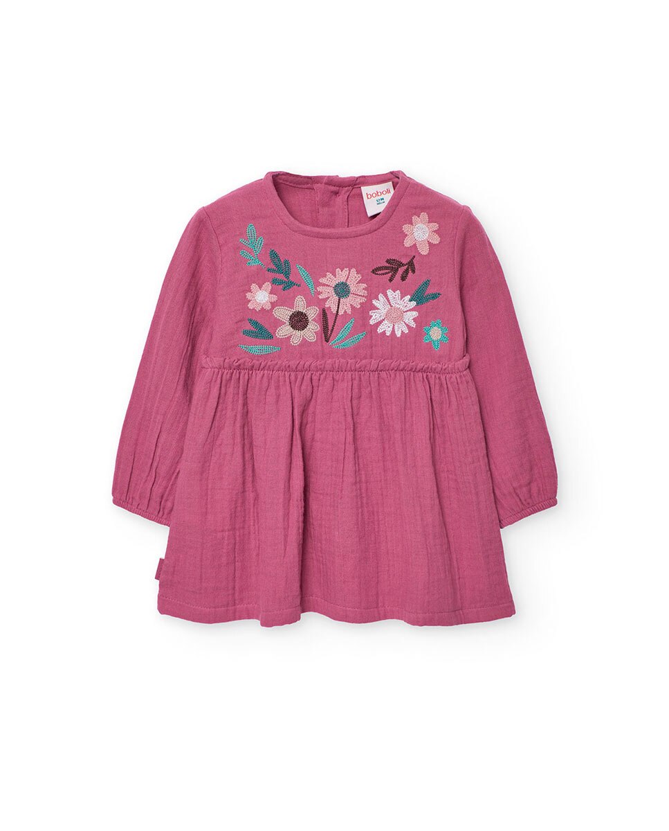 Vestido Infantil de Muselina com Desenho Frontal Boboli Morango-1