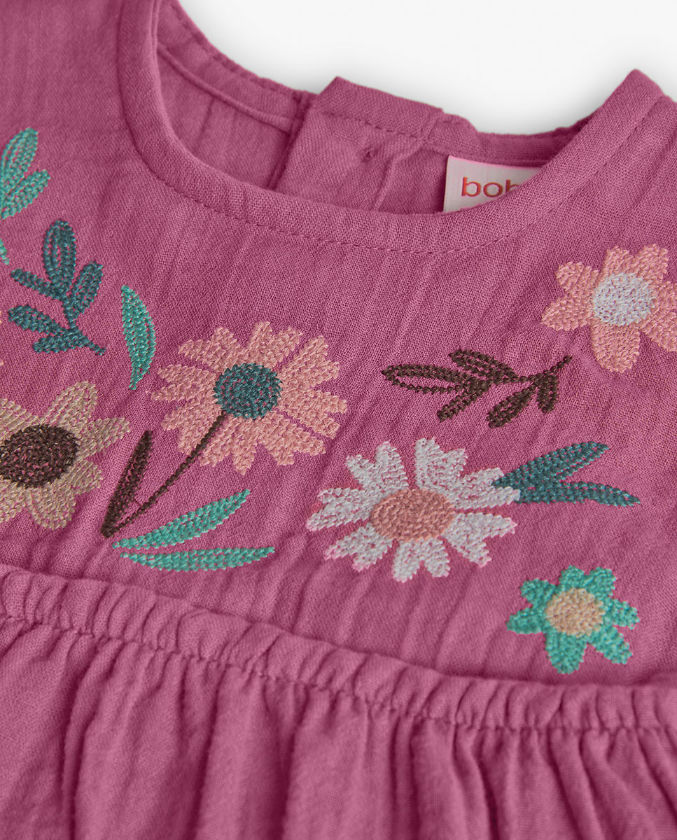 Vestido Infantil de Muselina com Desenho Frontal Boboli Morango-3