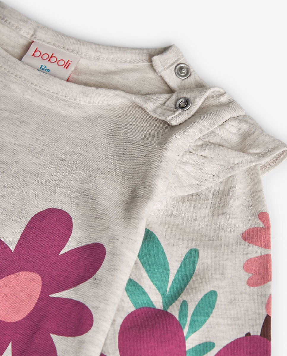 Vestido para Bebé com Estampado de Flores e Gola Redonda Bege/Rosa-3