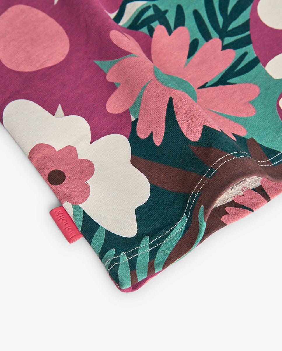 Vestido para Bebé com Estampado de Flores e Gola Redonda Bege/Rosa-4